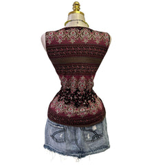 90s Vintage Maroon Black Gold Artsy Top [XL]
