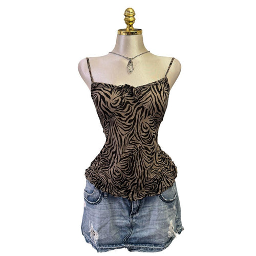 Y2K Vintage Black Gray Sheer Zebra Top [M]