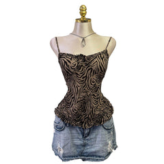 Y2K Vintage Black Gray Sheer Zebra Top [M]