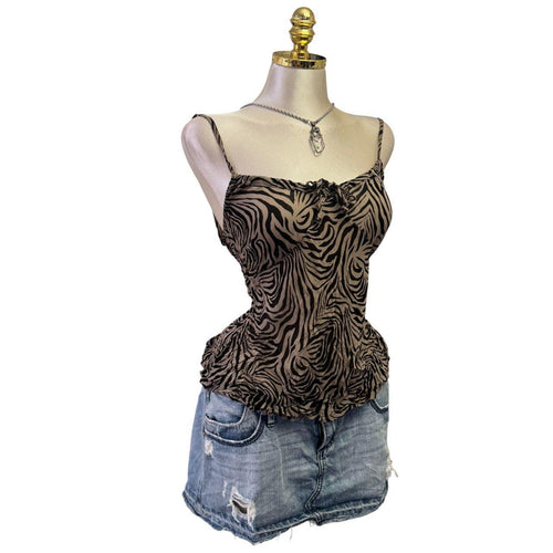 Y2K Vintage Black Gray Sheer Zebra Top [M]