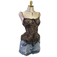 Y2K Vintage Black Gray Sheer Zebra Top [M]