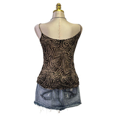 Y2K Vintage Black Gray Sheer Zebra Top [M]
