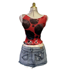 90s Vintage Red Blue Cowl Neck Artsy Top [M]