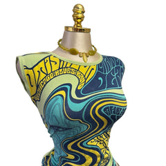 Y2K Vintage Green Blue Psychedelic Face Top [M]