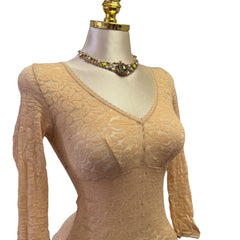 90s Vintage Tan Lace Mesh Top  [XS]