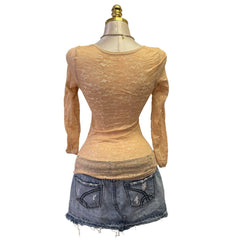 90s Vintage Tan Lace Mesh Top  [XS]