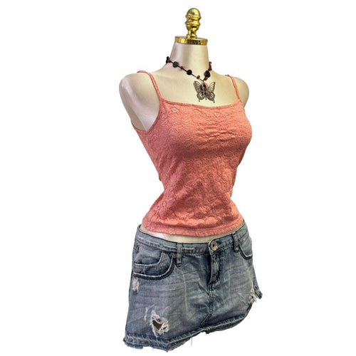 Y2K Vintage Peach Lace Floral Tank Top [S]