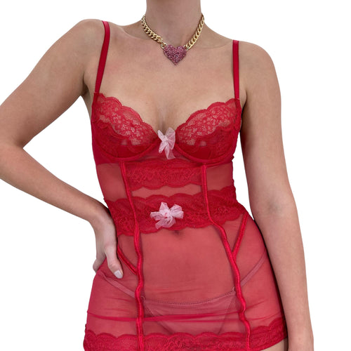 Y2k Vintage Victoria's Secret Red Mesh Slip Dress [S]