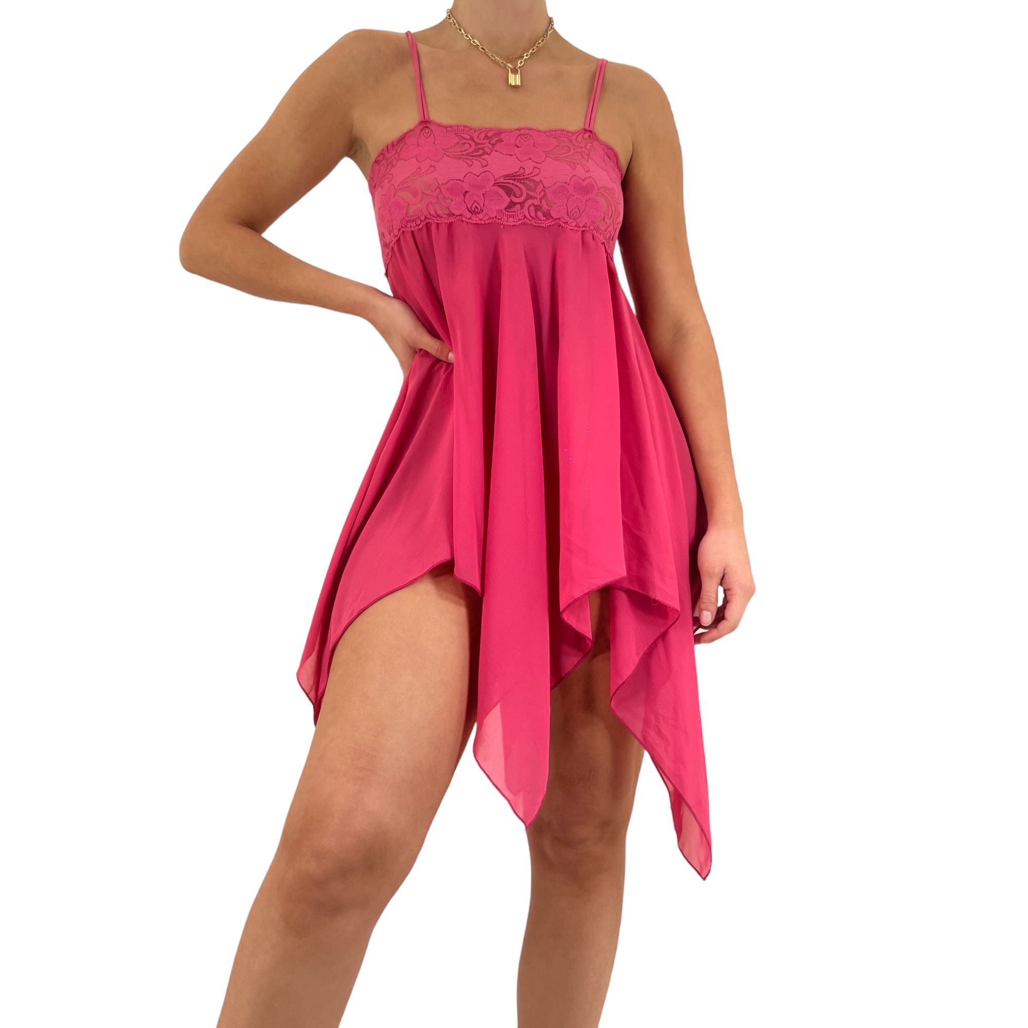 90s Rare Vintage Pink Lace Slip Dress [S, M]