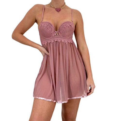 Y2k Vintage Pink Mesh Slip Dress [S]