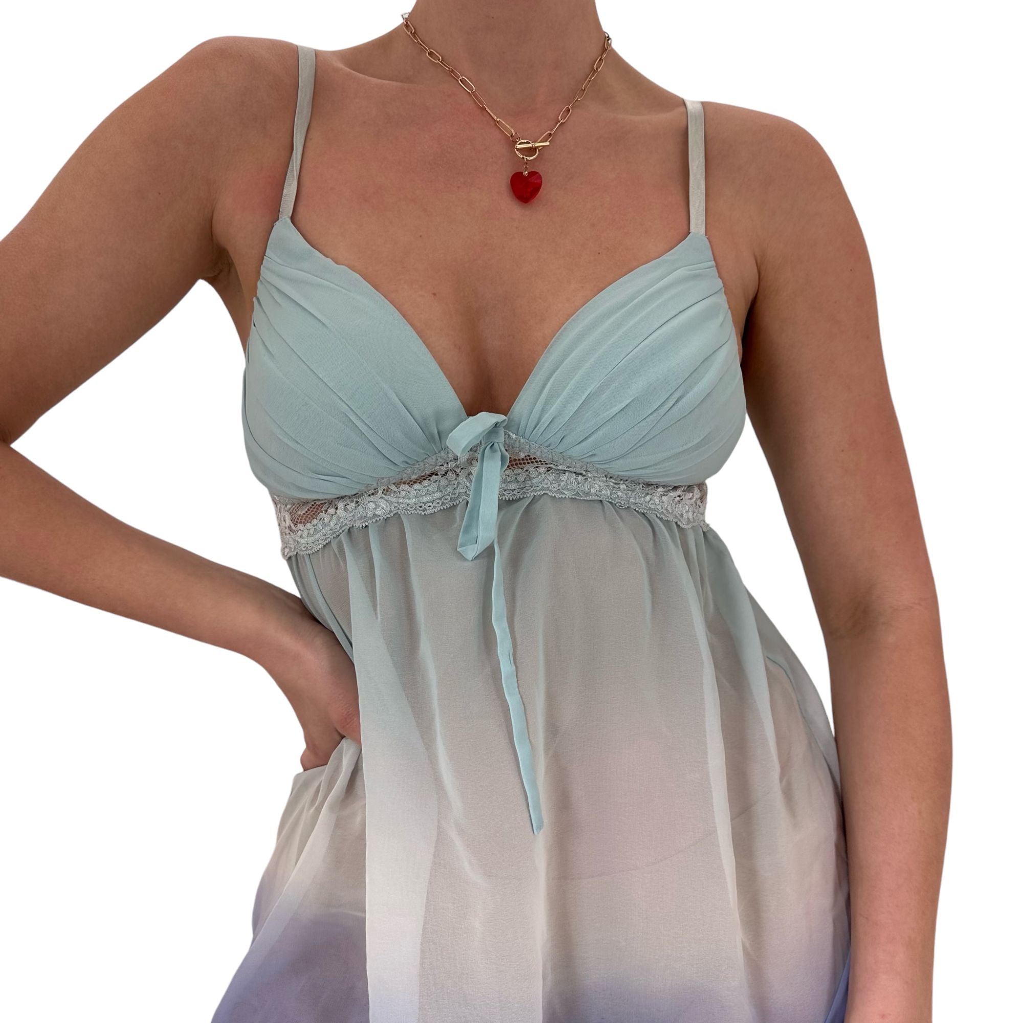 Y2k Vintage Blue Mesh Ombre Slip Dress [S]