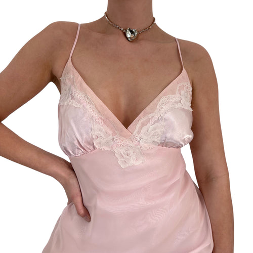 90s Vintage Baby Pink Slip Dress [M]