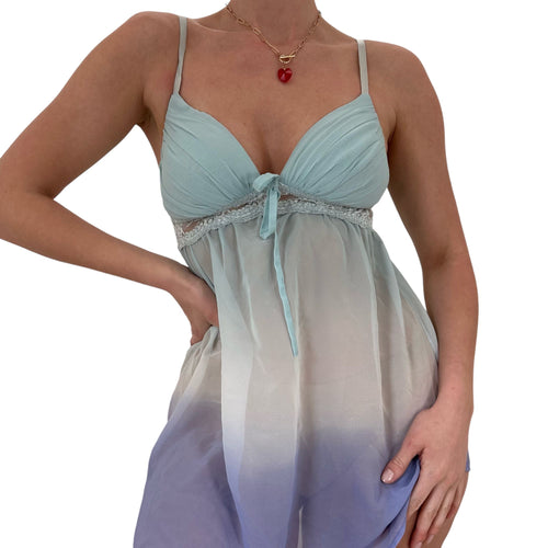 Y2k Vintage Blue Mesh Ombre Slip Dress [S]