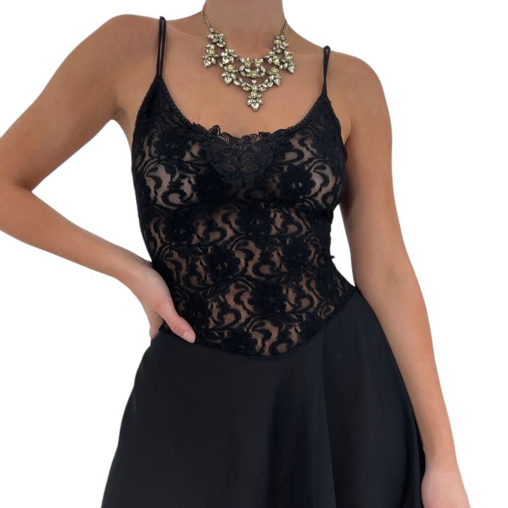 90s Vintage Black Lace Slip Dress [S, M]