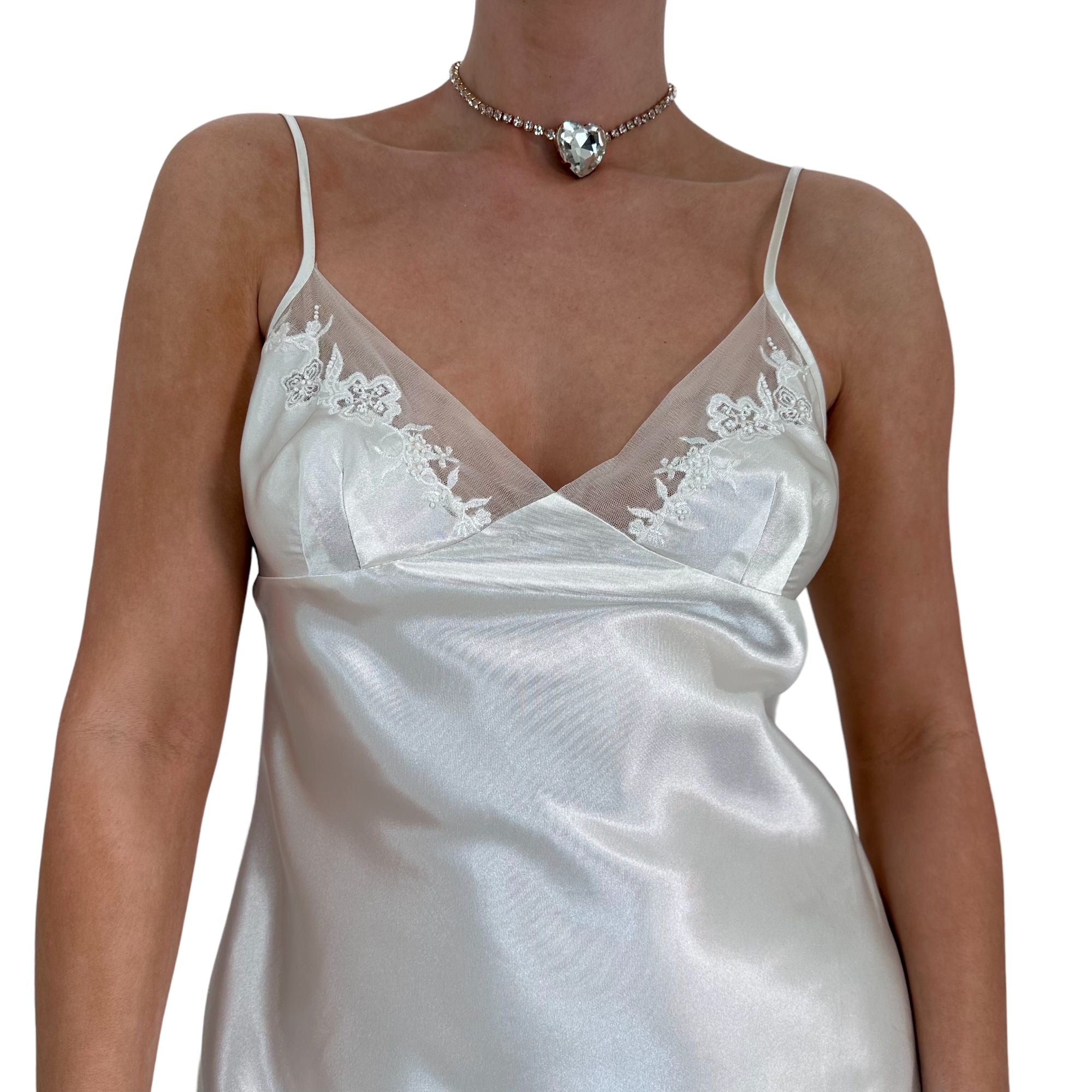 Y2k Vintage White Satin Mesh Slip Dress [S]