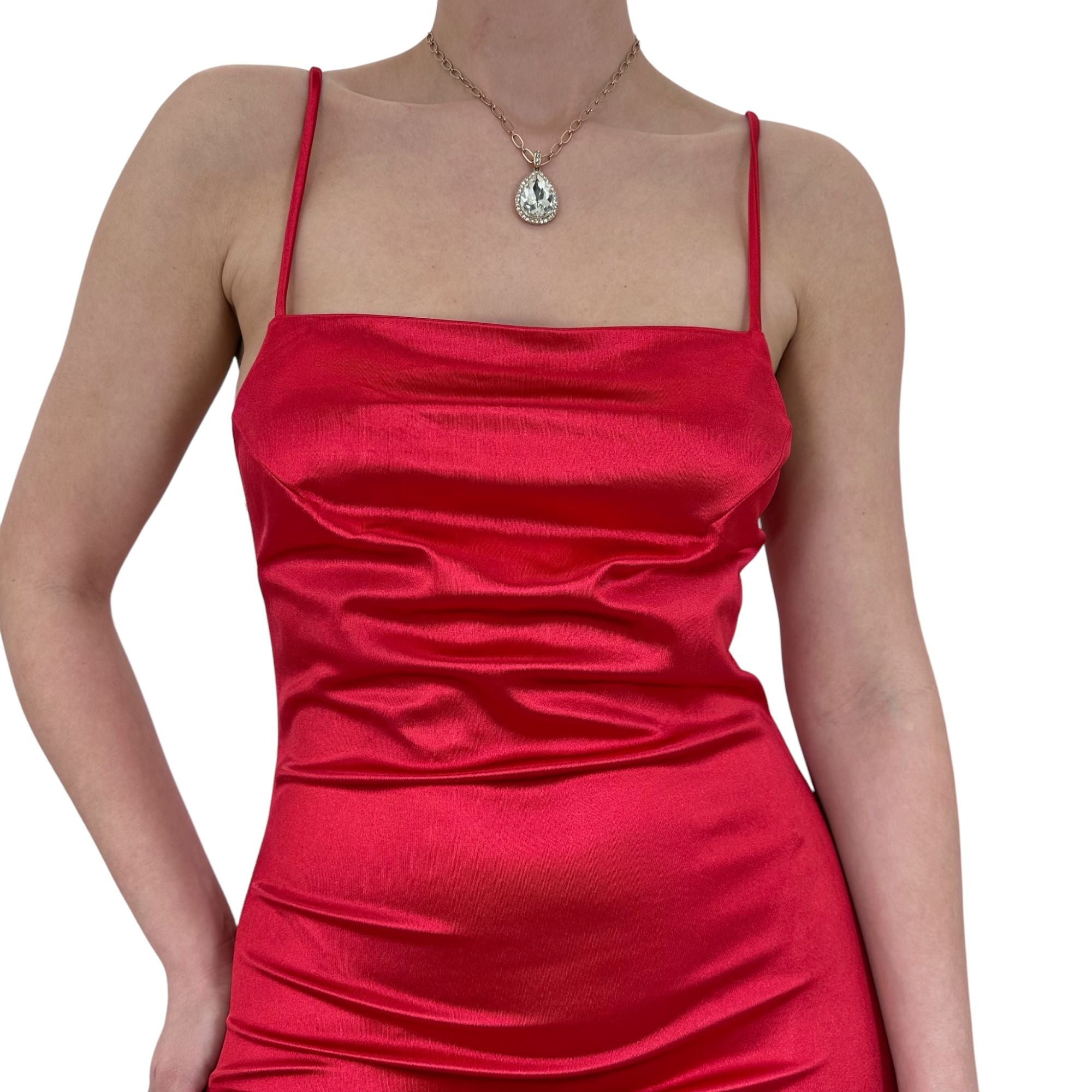 90s Vintage Red Satin Dress [M]