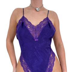 90s Vintage Purple Satin Lace Bodysuit [M]