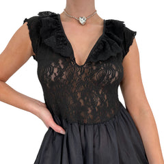 90s Vintage Black Lace Slip Dress [M]