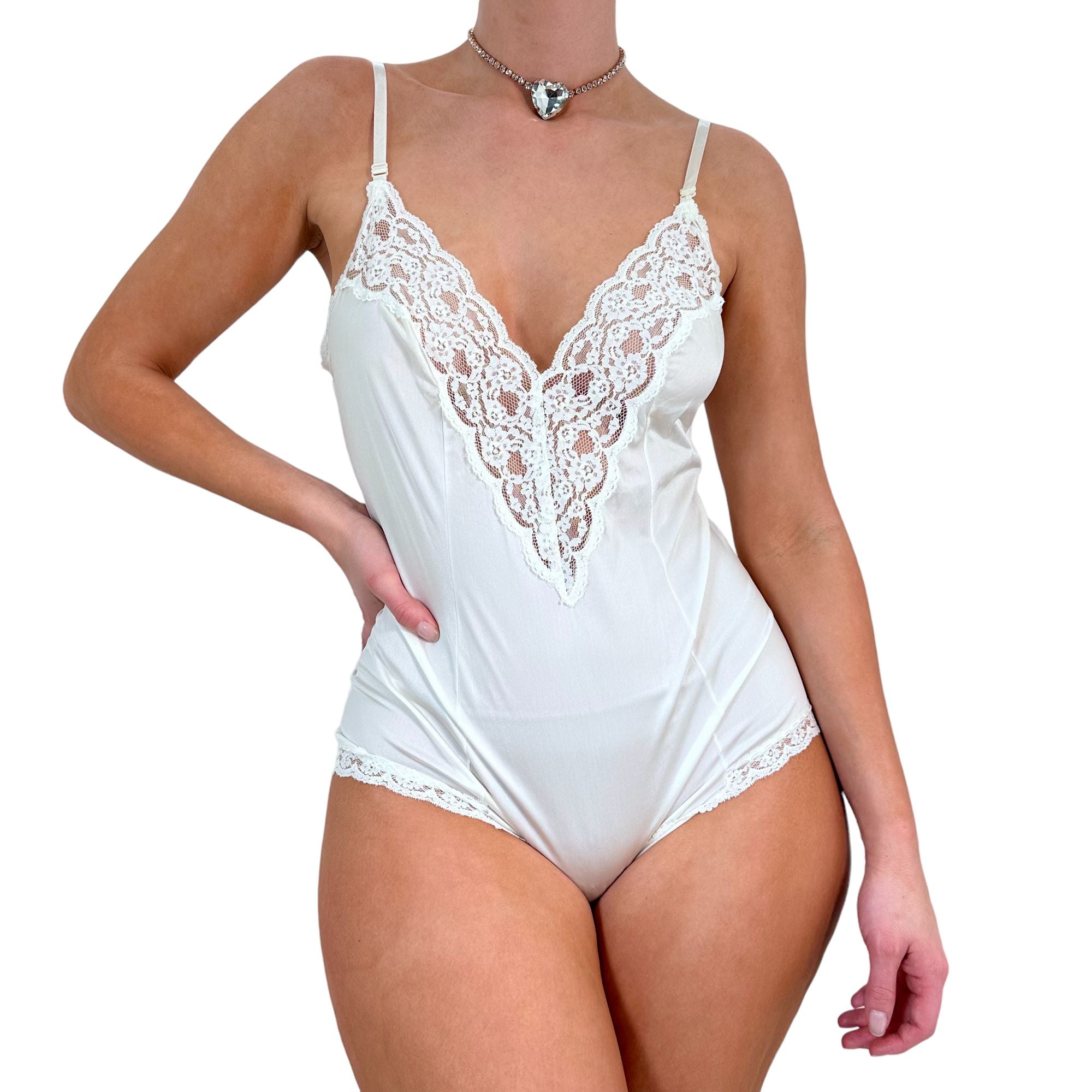 delicate white vintage 80s lace bodysuit - HOLY GARBAGE