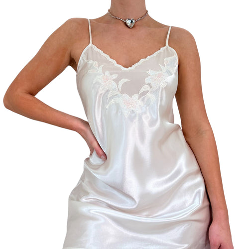 90s Vintage White Satin Slip Dress [M]