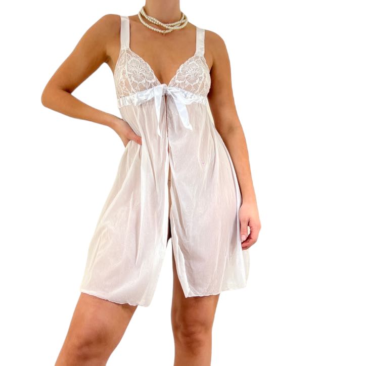 Y2k Vintage White Mesh Slip Dress [S]