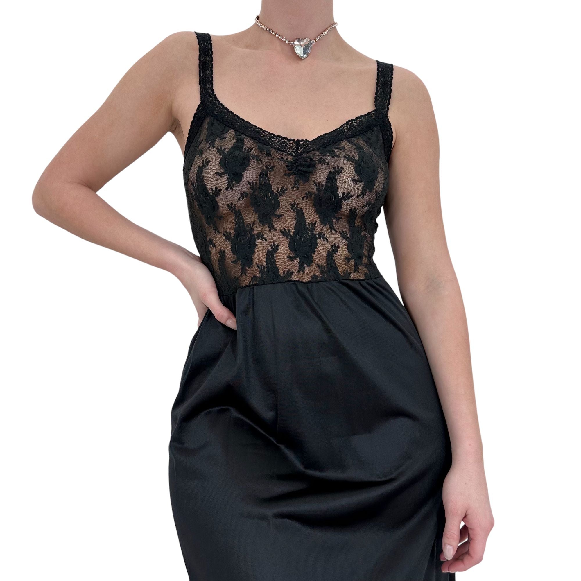 90s Vintage Black Lace Slip Dress [S-M]