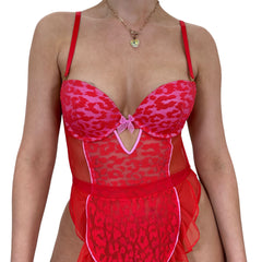 Y2k Vintage Victoria's Secret Red Pink Leopard Bodysuit [S]