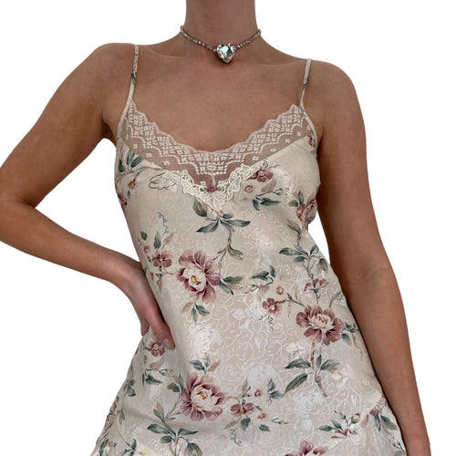 90s Vintage Beige Floral Slip Dress [L]