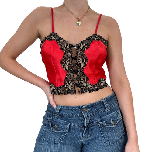 90s Rare Vintage Frederick's of Hollywood Red Black Crop Top [S]