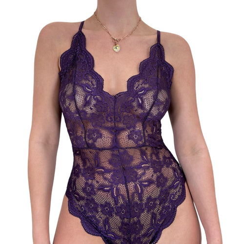 Y2k Vintage Purple Lace Floral Bodysuit [S]