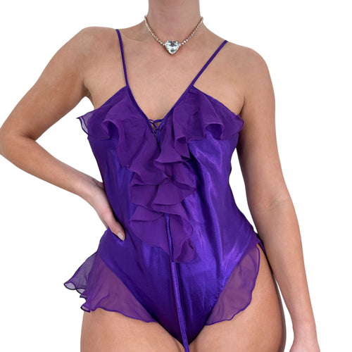 90s Vintage Satin Purple Bodysuit [M]