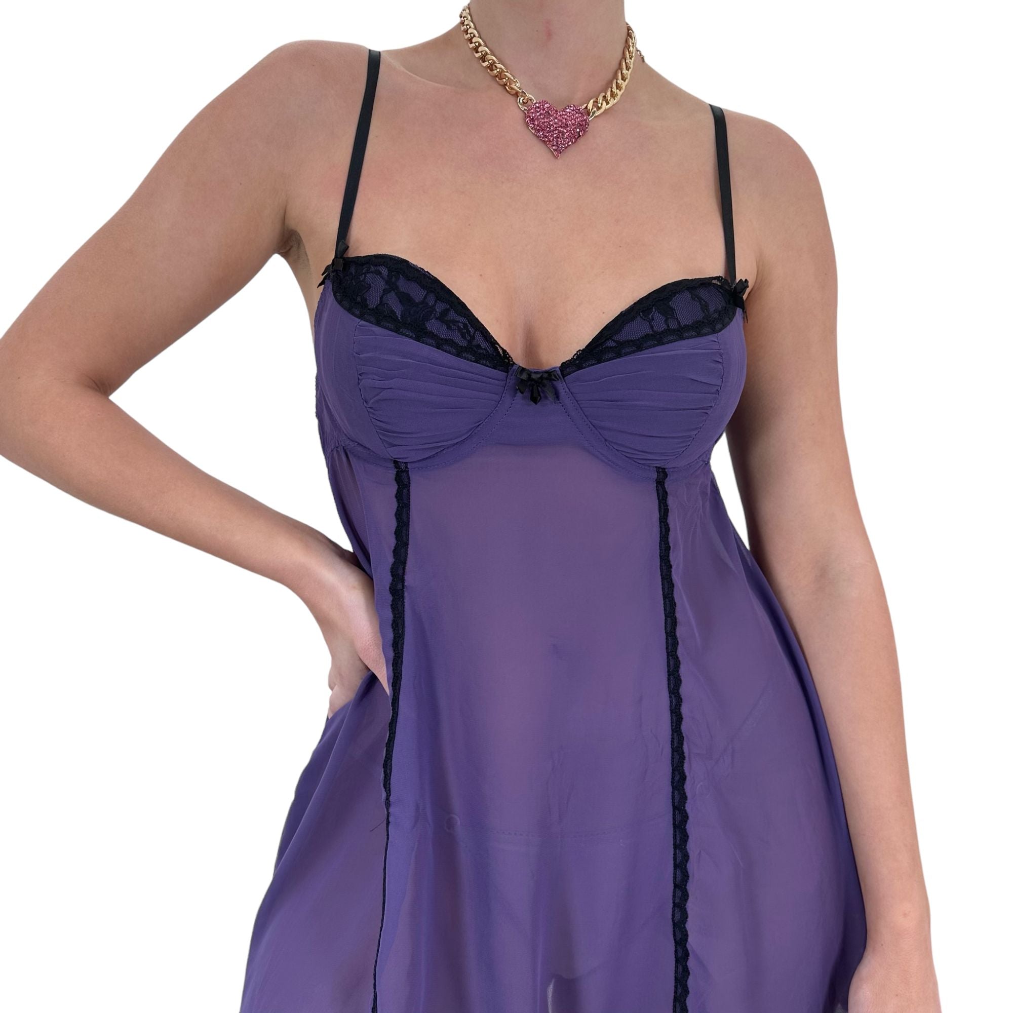 Y2k Vintage Purple Black Mesh Slip Dress [M]