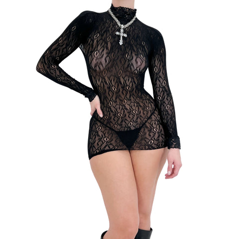 *Ana* Floral Lace Tie Front Top + Bottom - Black [S-L]