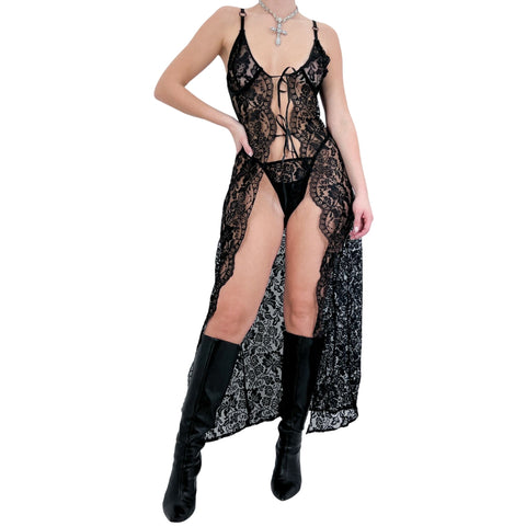 *Ana* Floral Lace Tie Front Top + Bottom - Black [S-L]