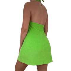 Y2k Vintage Ralph Lauren Green Terry Cloth Tie Front Halter Backless Dress [L]