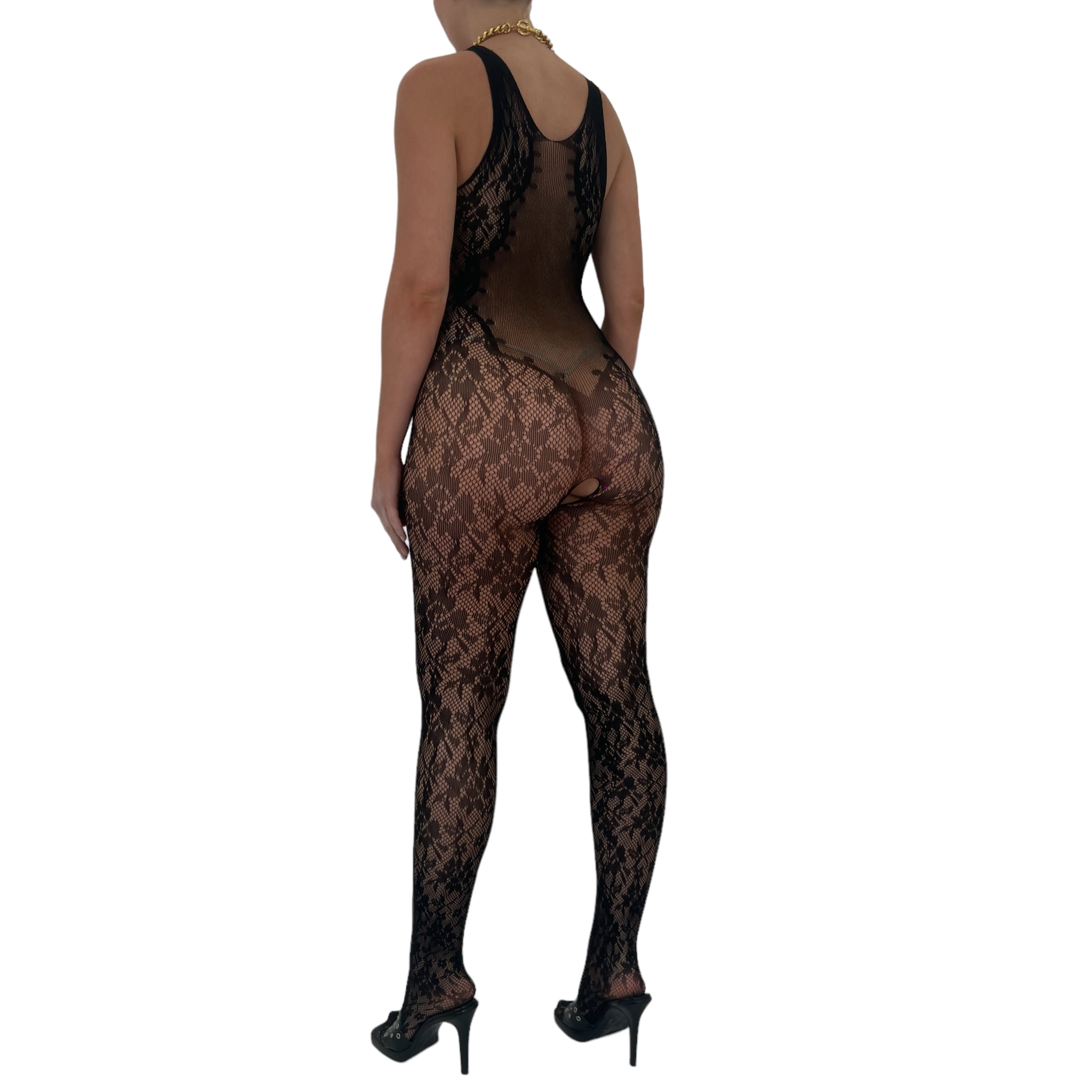 *Maria* Floral Lace Sheer Bodystocking - Black [XS-L]