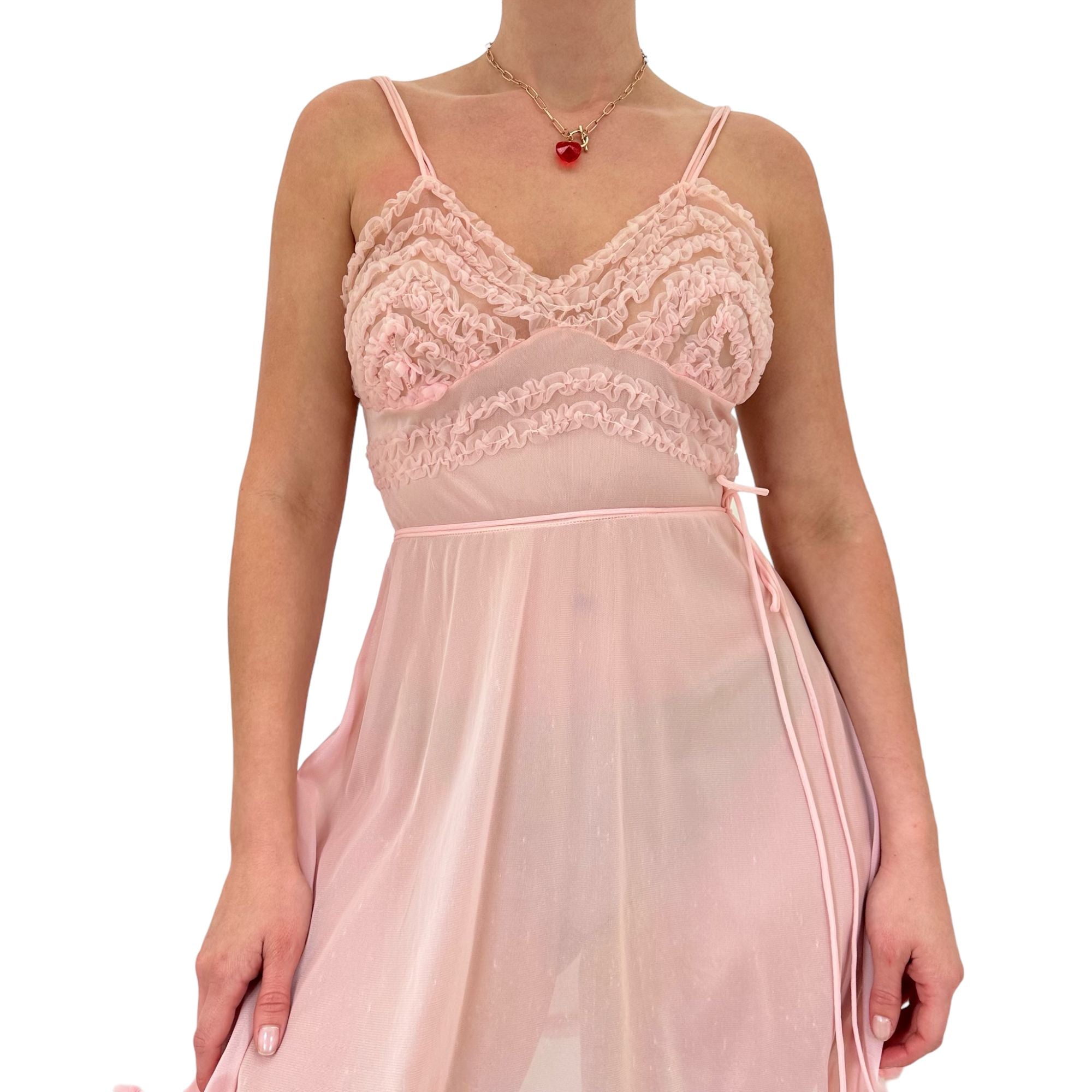 90s Vintage Pink Mesh Slip Dress [M]