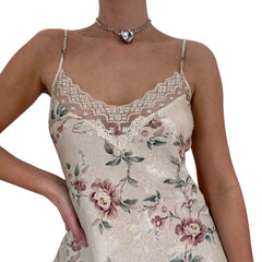 90s Vintage Beige Floral Slip Dress [L]