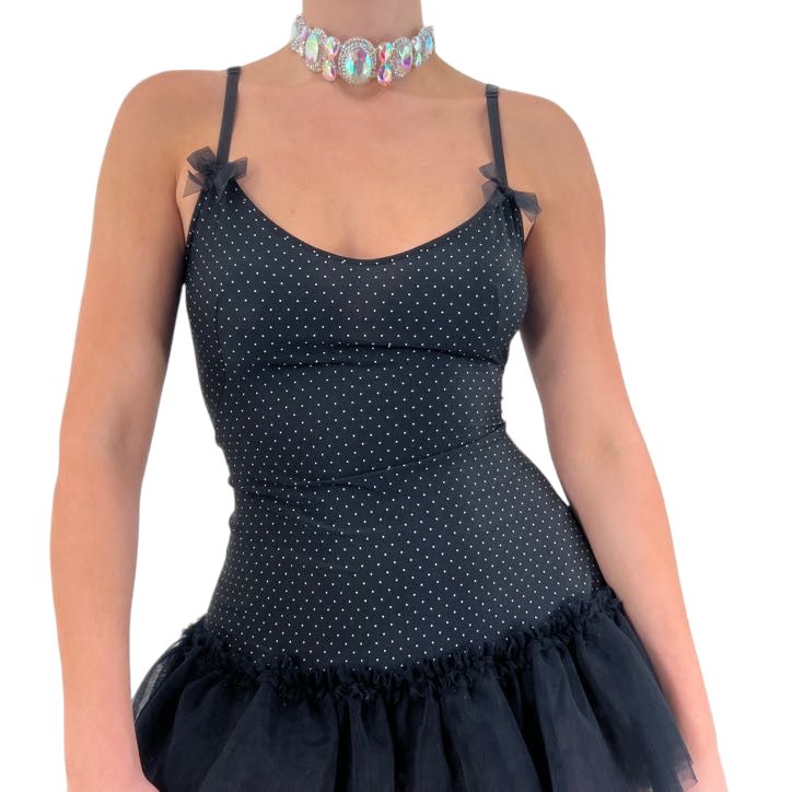 Y2k Vintage Black Teal Blue Polka Dots Tutu Dress [M, L]