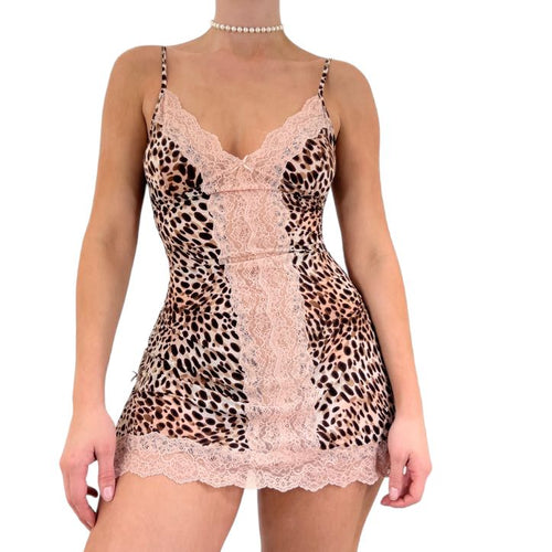 Y2k Vintage Victoria's Secret Pink + Brown Animal Print Slip Dress [L]