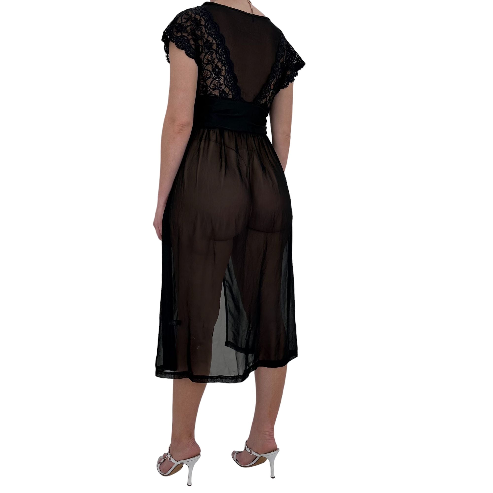 90s Vintage Black Sheer Slip Dress [M]