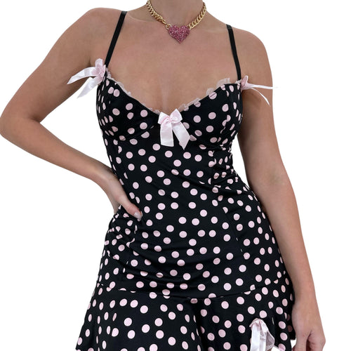 Y2k Vintage Black Pink Polka Dots Slip Dress [M]