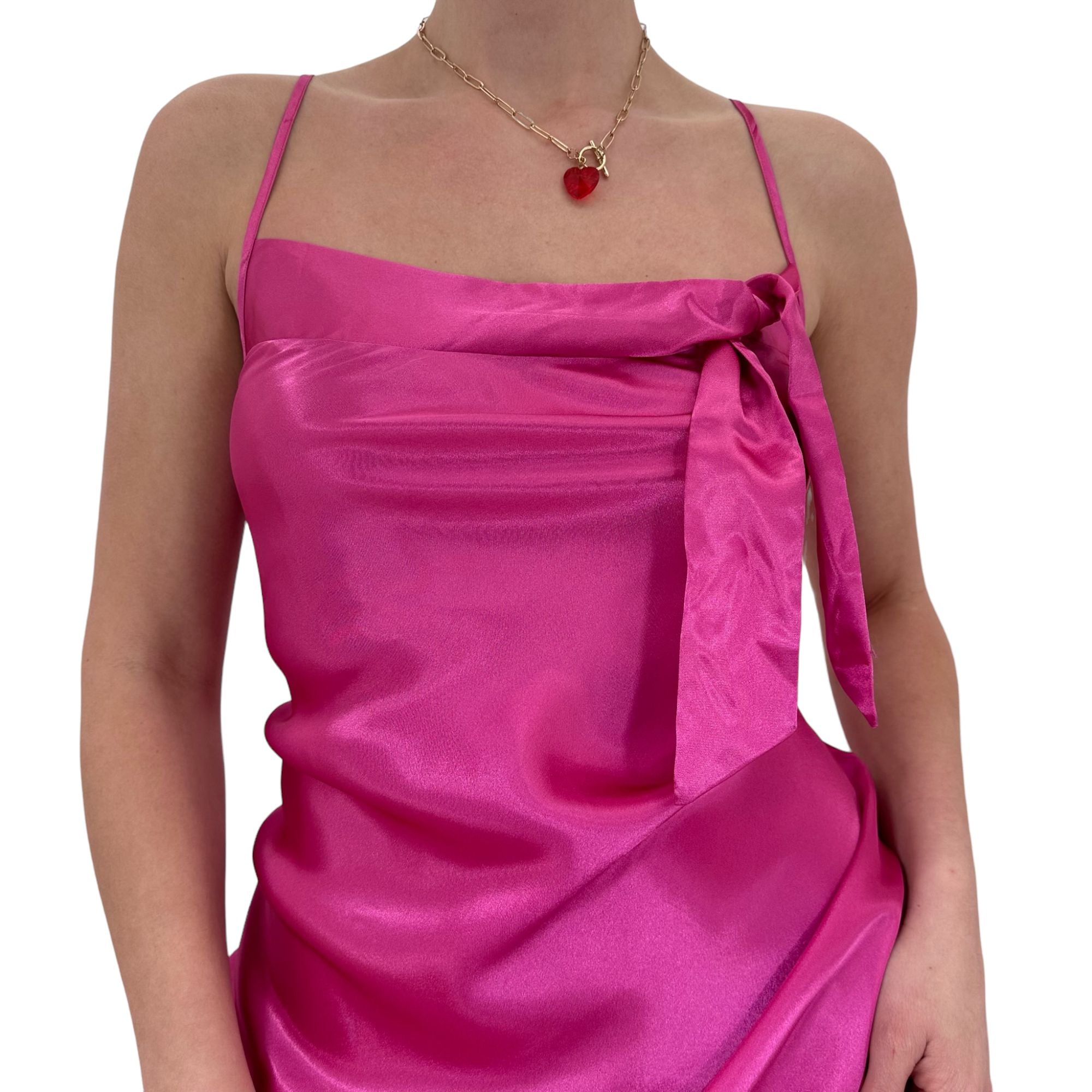 90s Vintage Satin Pink Slip Dress [M]