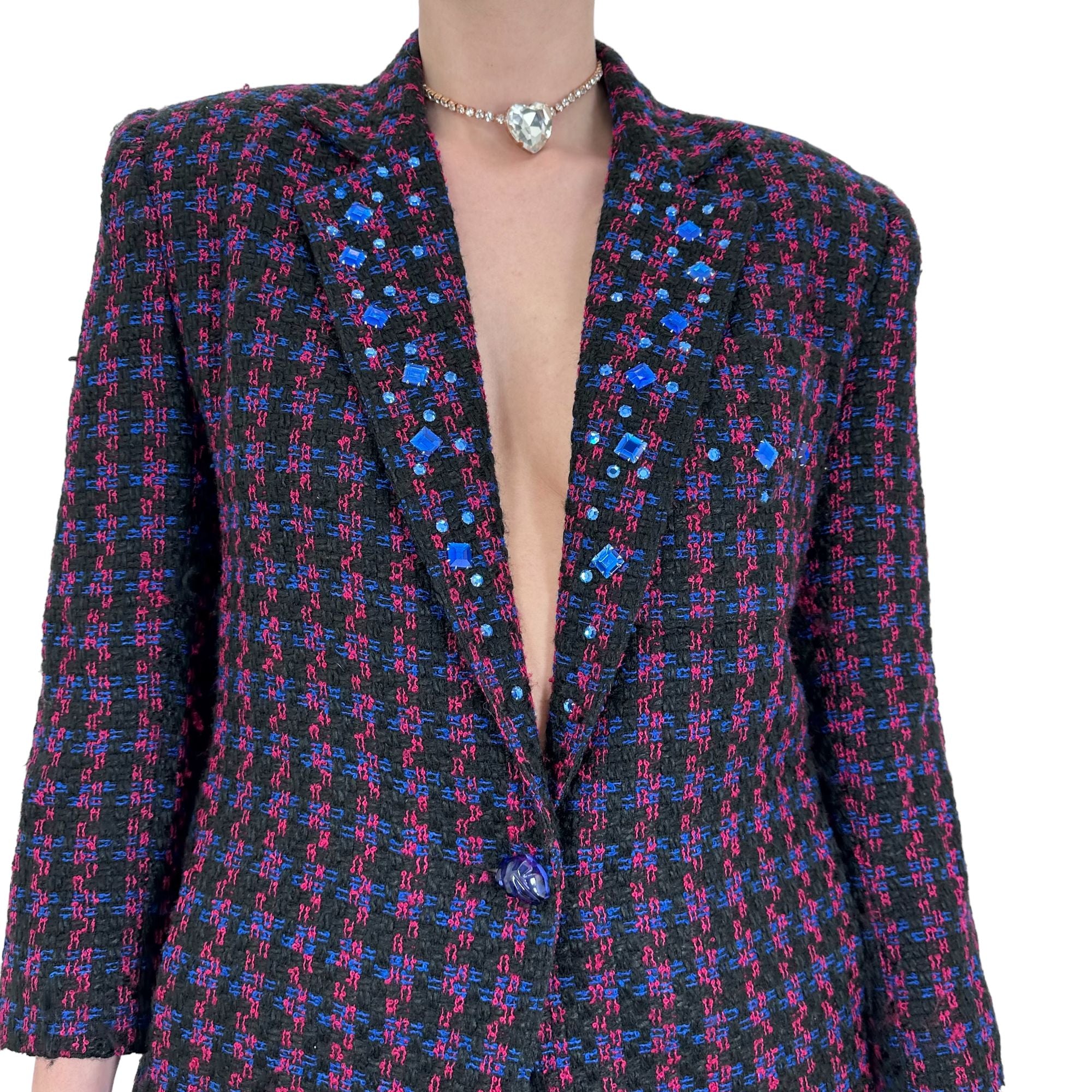 90s Vintage Pink Blue Blazer Jacket [M]