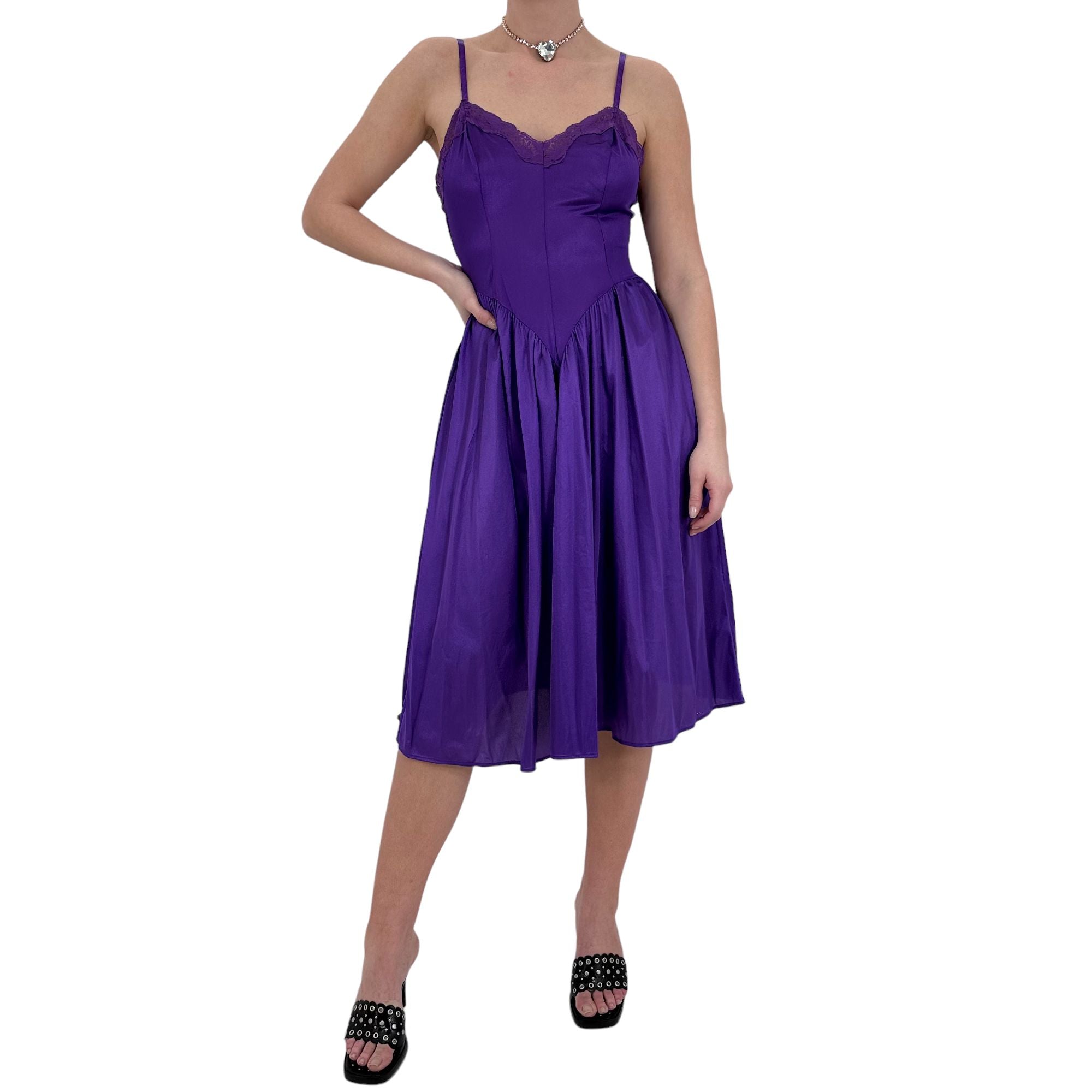 90s Vintage Purple Satin Midi Dress [S]