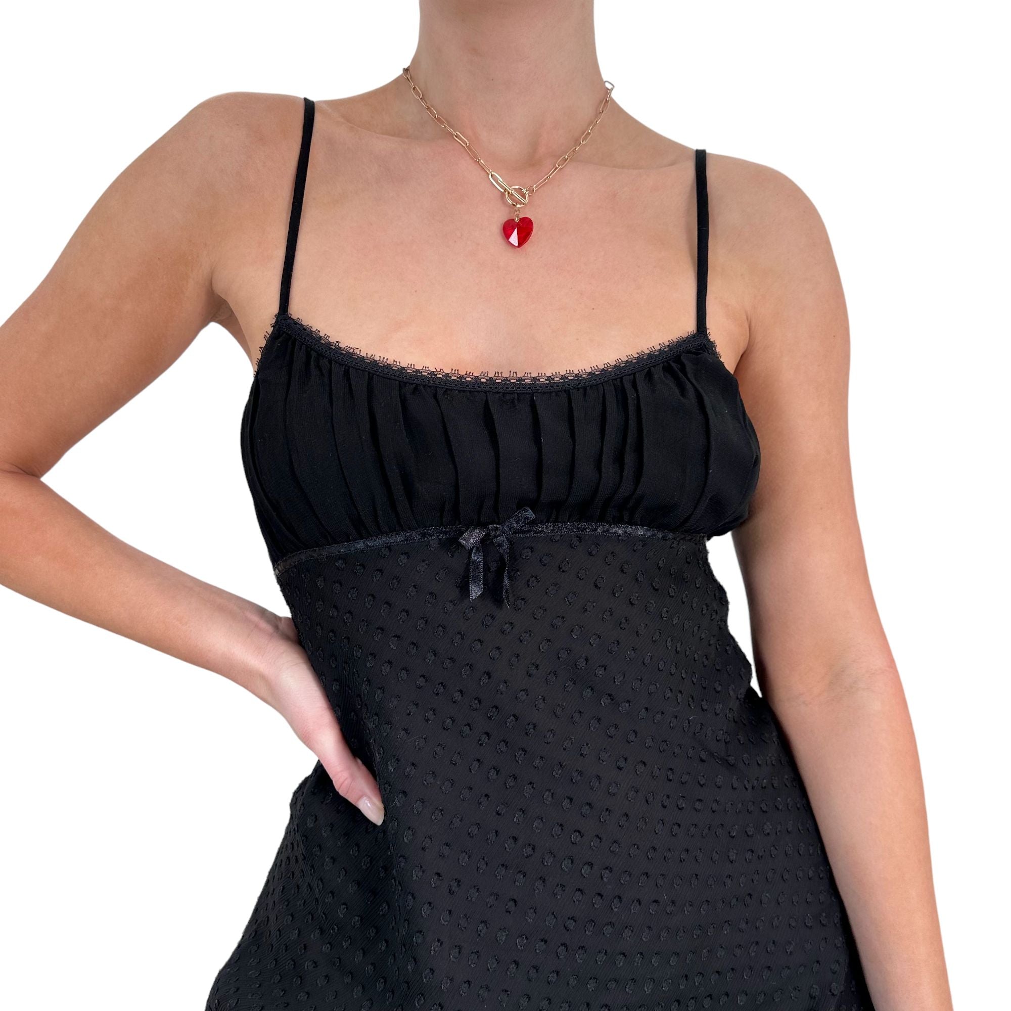 Y2k Vintage Black Swiss Dot Slip Dress [M]