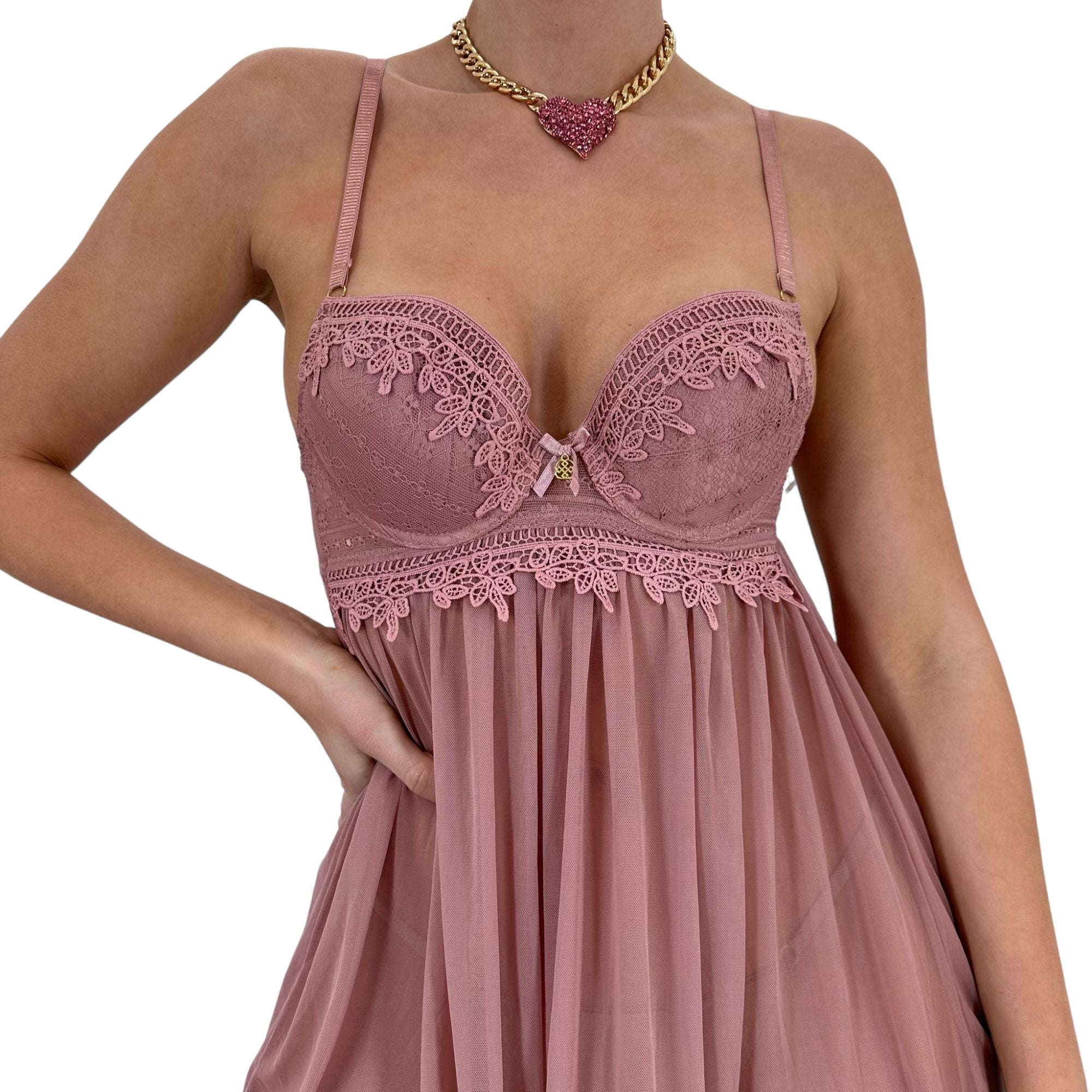 Y2k Vintage Pink Mesh Slip Dress [S]