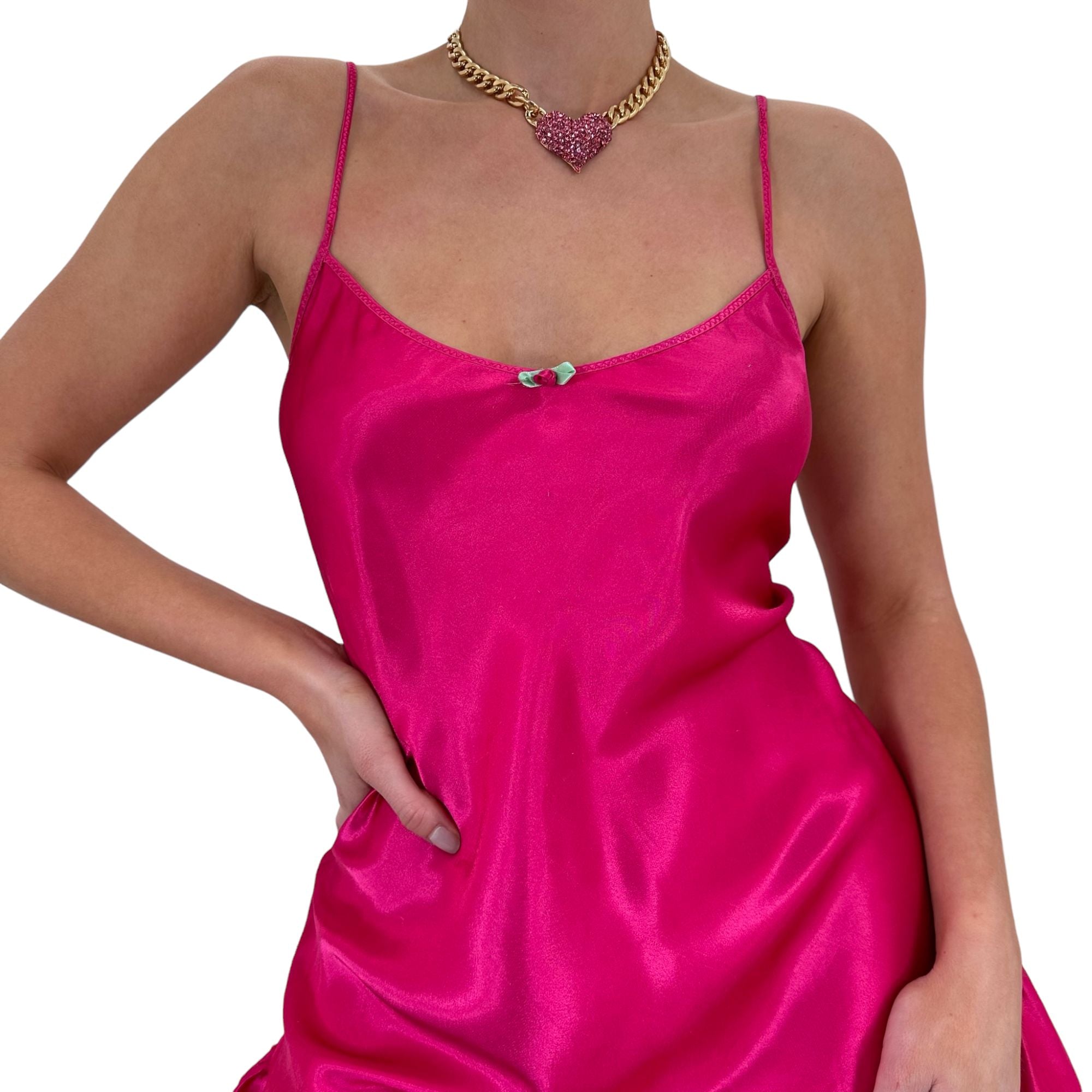 90s Vintage Magenta Purple Satin Slip Dress [M-L]