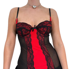 Y2k Vintage Black Red Lace Slip Dress [M]