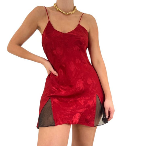 90s Vintage Victoria's Secret Gold Red Satin Slip Dress [S]